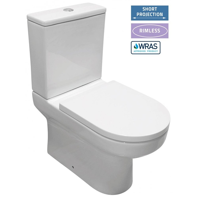 Evora Rimless Close Coupled Pan & Soft Close Seat - Closed Sided